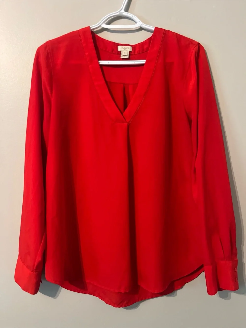 Women’s J.Crew Red V-Neck Long Sleeve Blouse Medium Lightweight